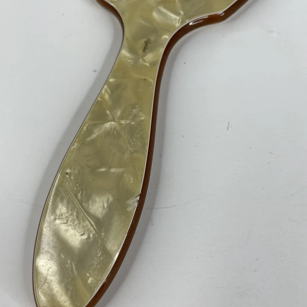 Vtg Keystone Art Deco Vanity Plastic Celluloid Dresser Hand Mirror Pearlized‎